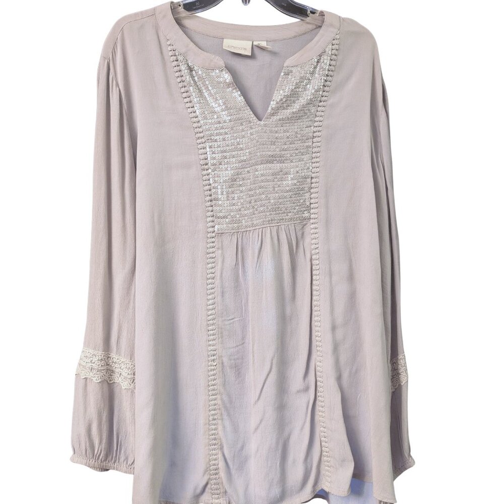 Chico’s Boho Sequin Tunic Blouse Size 3
